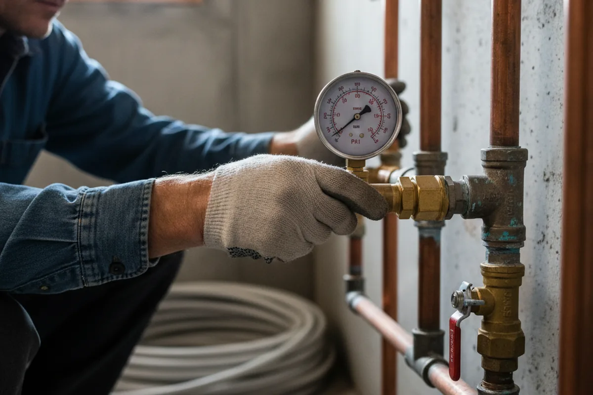 Pressure testing a repaired line during Water Line Repair in Flanders